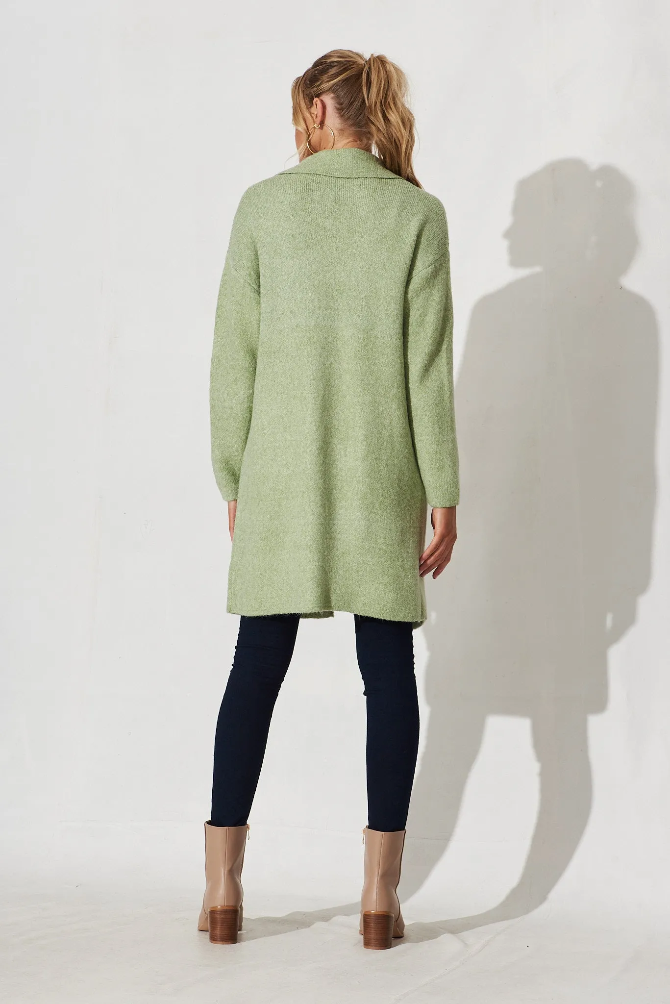 Quinzy Knit Coat In Green Marle Wool Blend