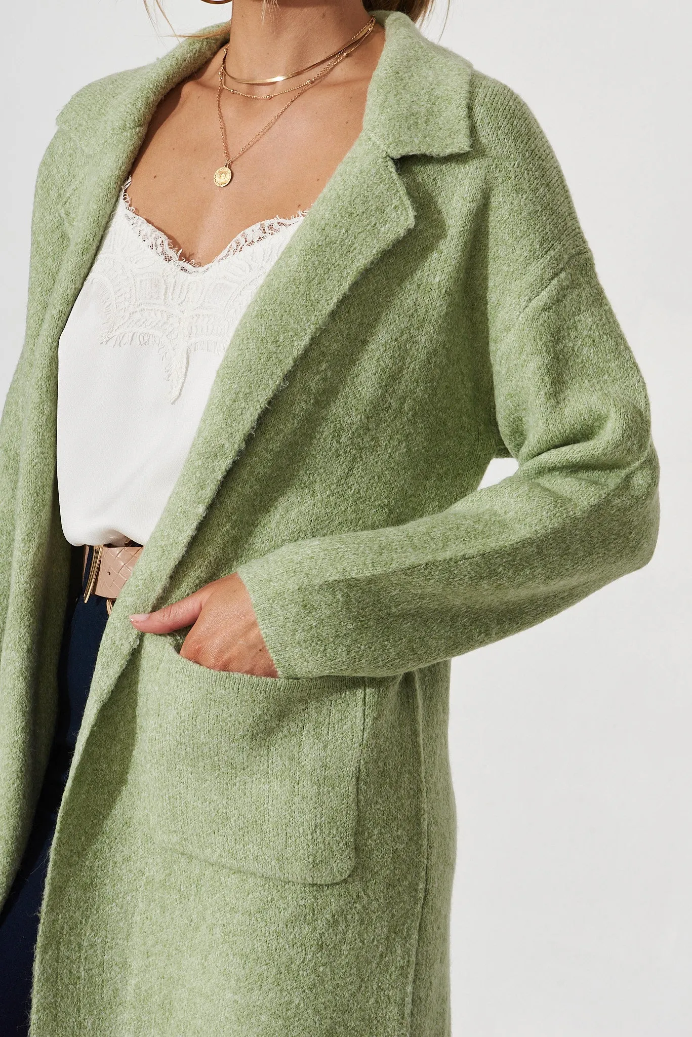 Quinzy Knit Coat In Green Marle Wool Blend