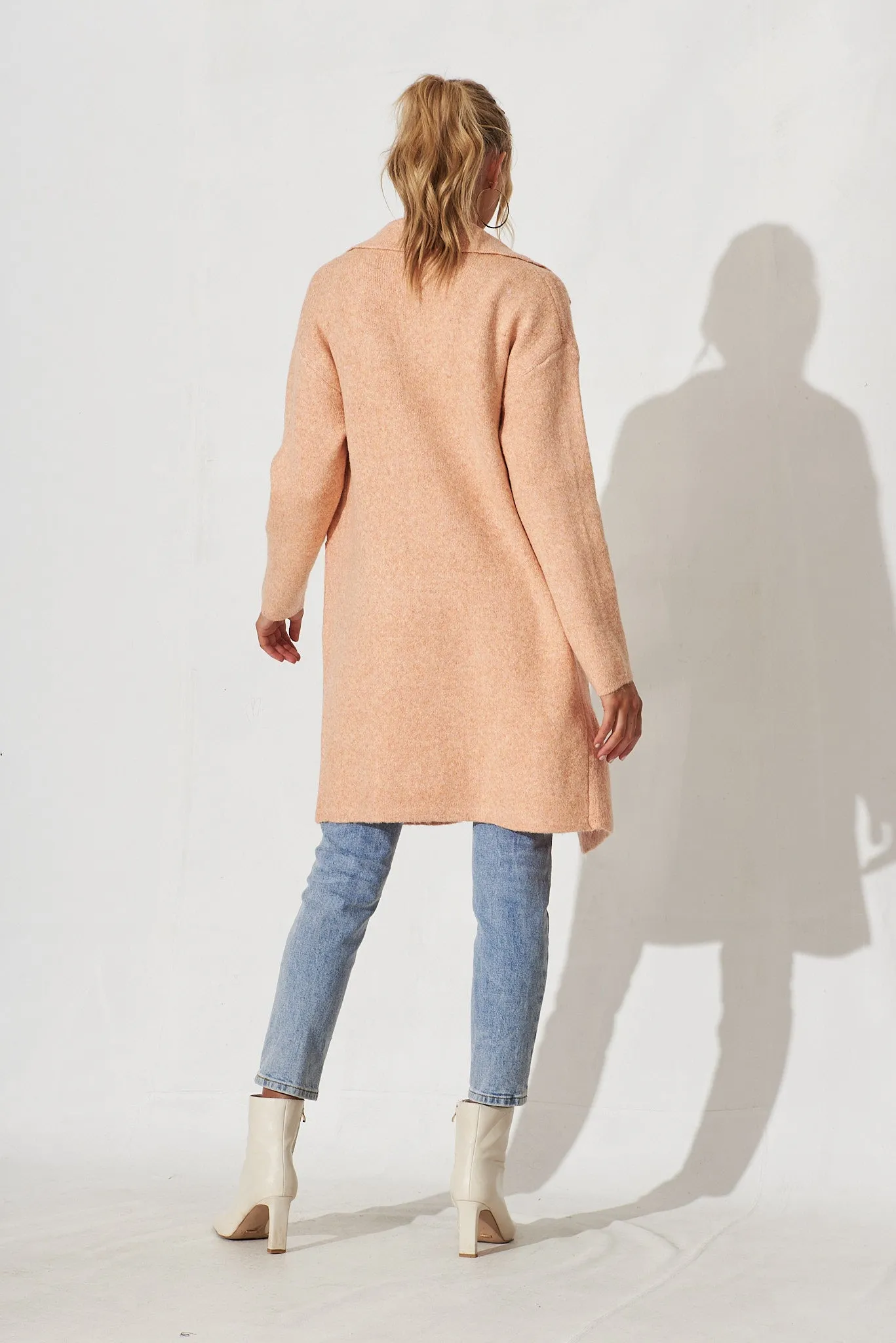 Quinzy Knit Coat In Peach Marle Wool Blend