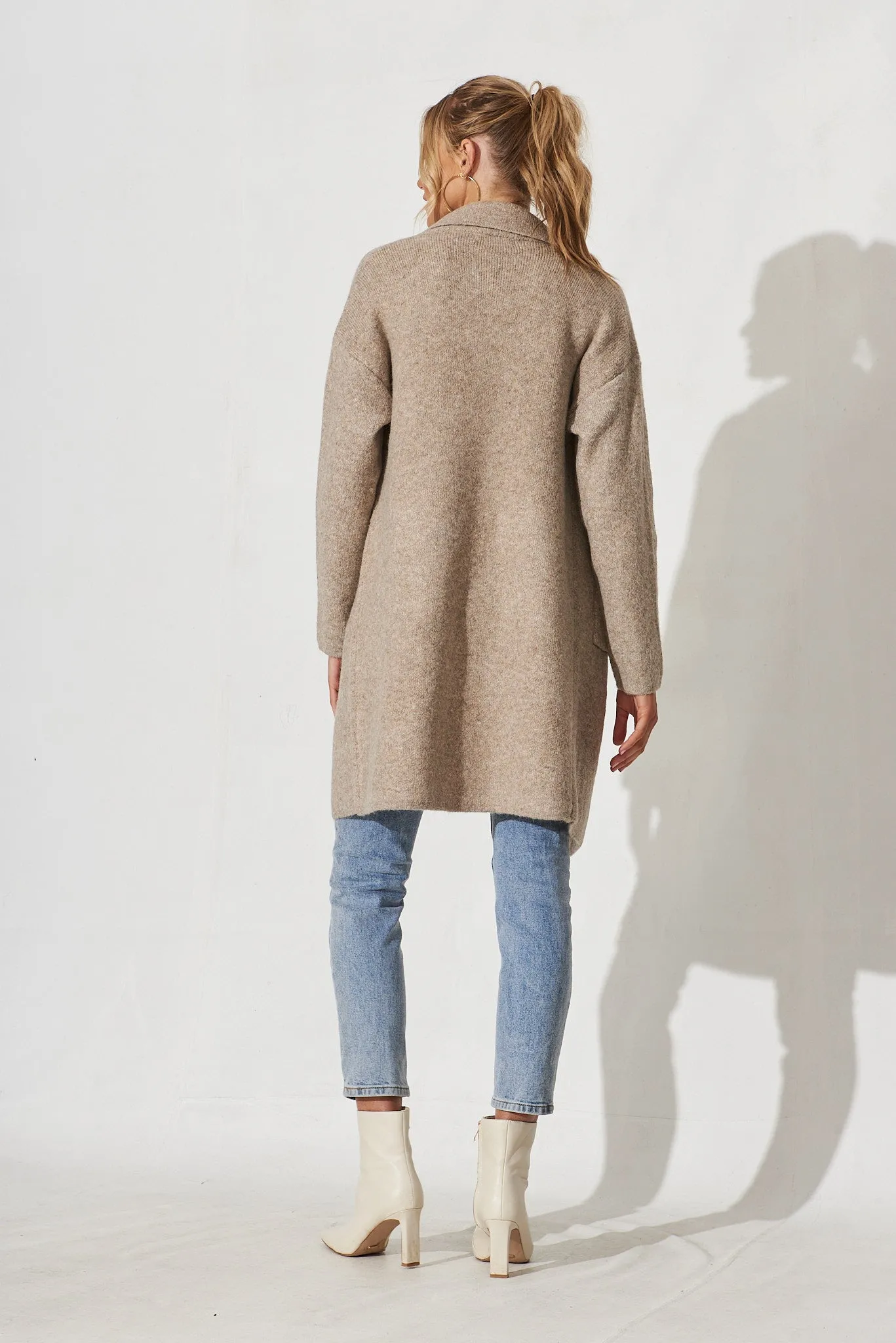 Quinzy Knit Coat In Taupe Marle Wool Blend