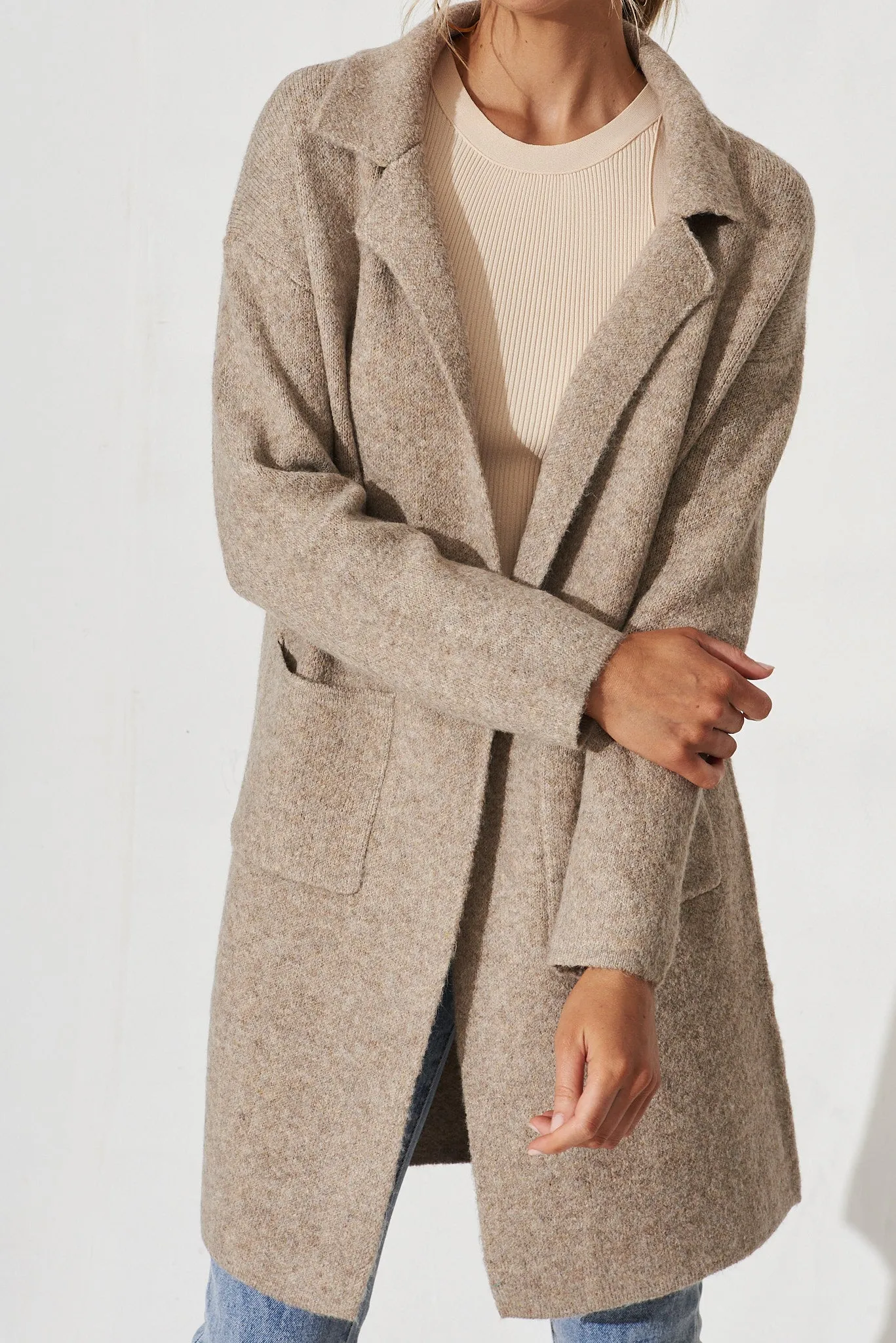 Quinzy Knit Coat In Taupe Marle Wool Blend