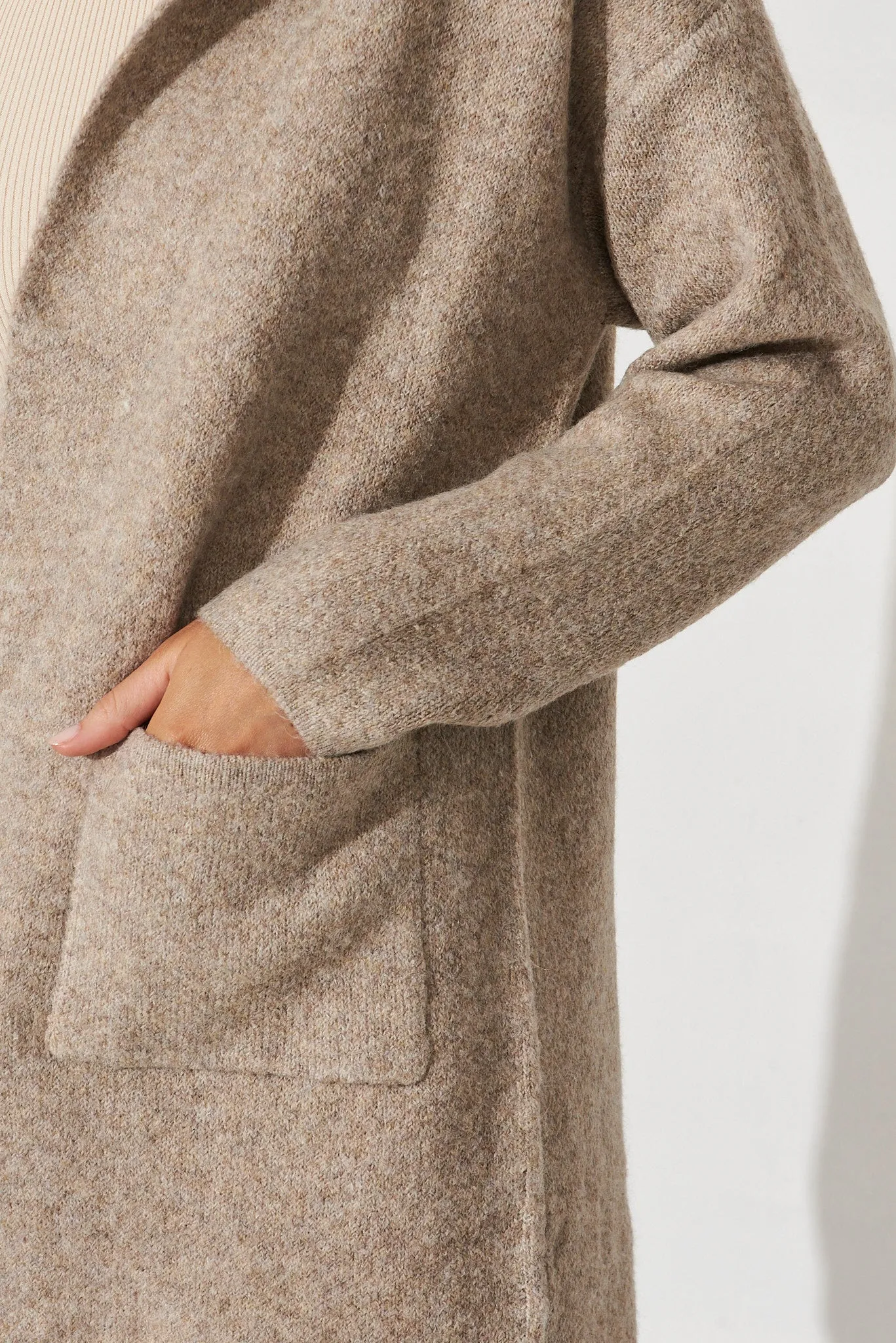 Quinzy Knit Coat In Taupe Marle Wool Blend