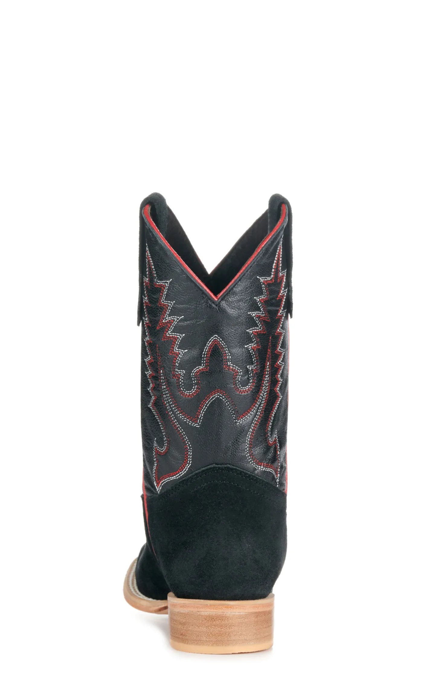 R. Watson Youth Black Suede and Black Wide Square Toe Cowboy Boots