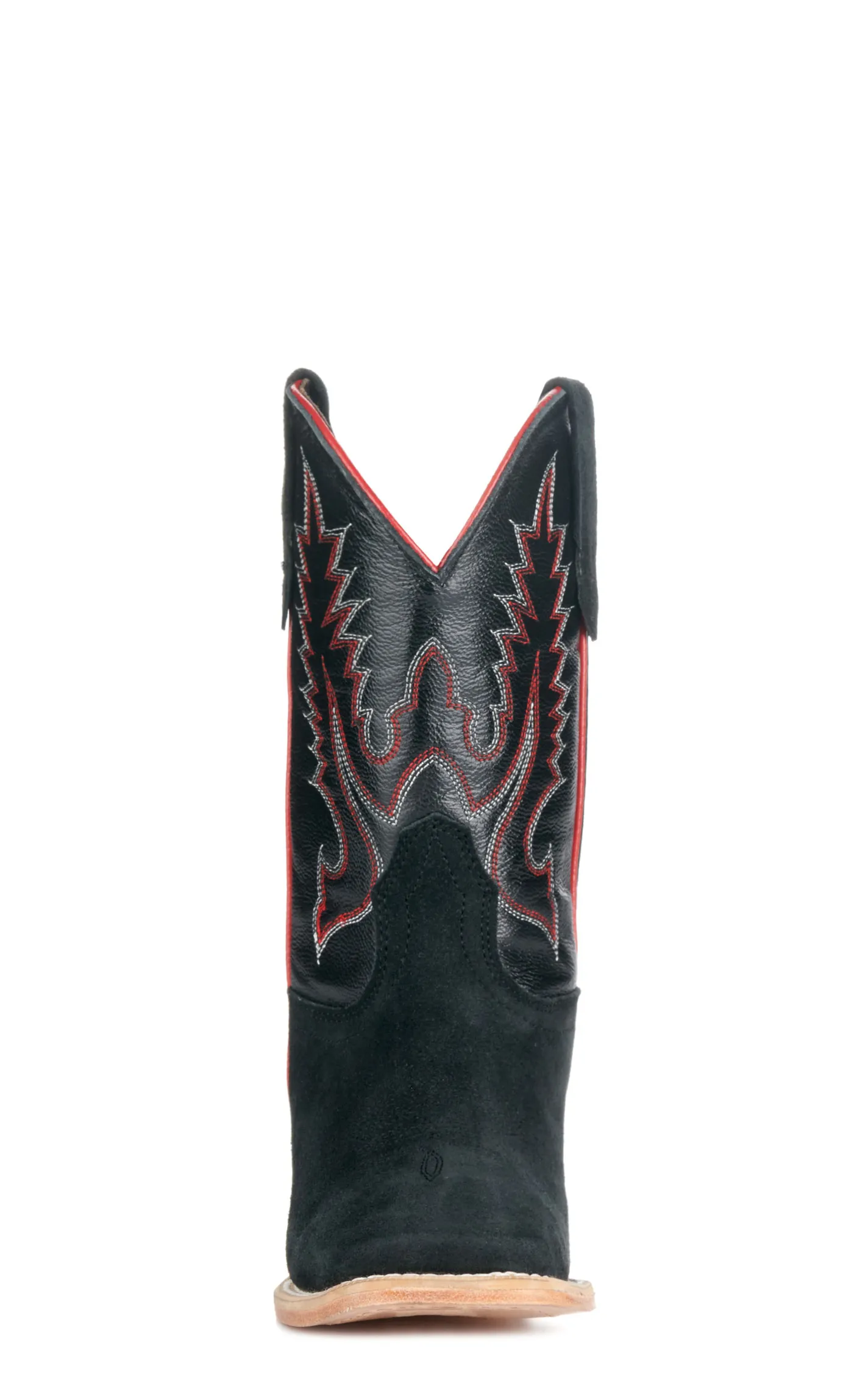 R. Watson Youth Black Suede and Black Wide Square Toe Cowboy Boots