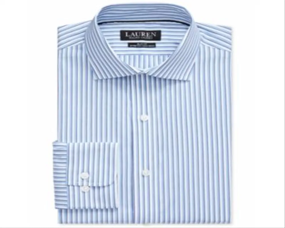 Ralph Lauren Men's Slim Fit No Iron Striped Dress Shirt Blue Size 15.5X34X35