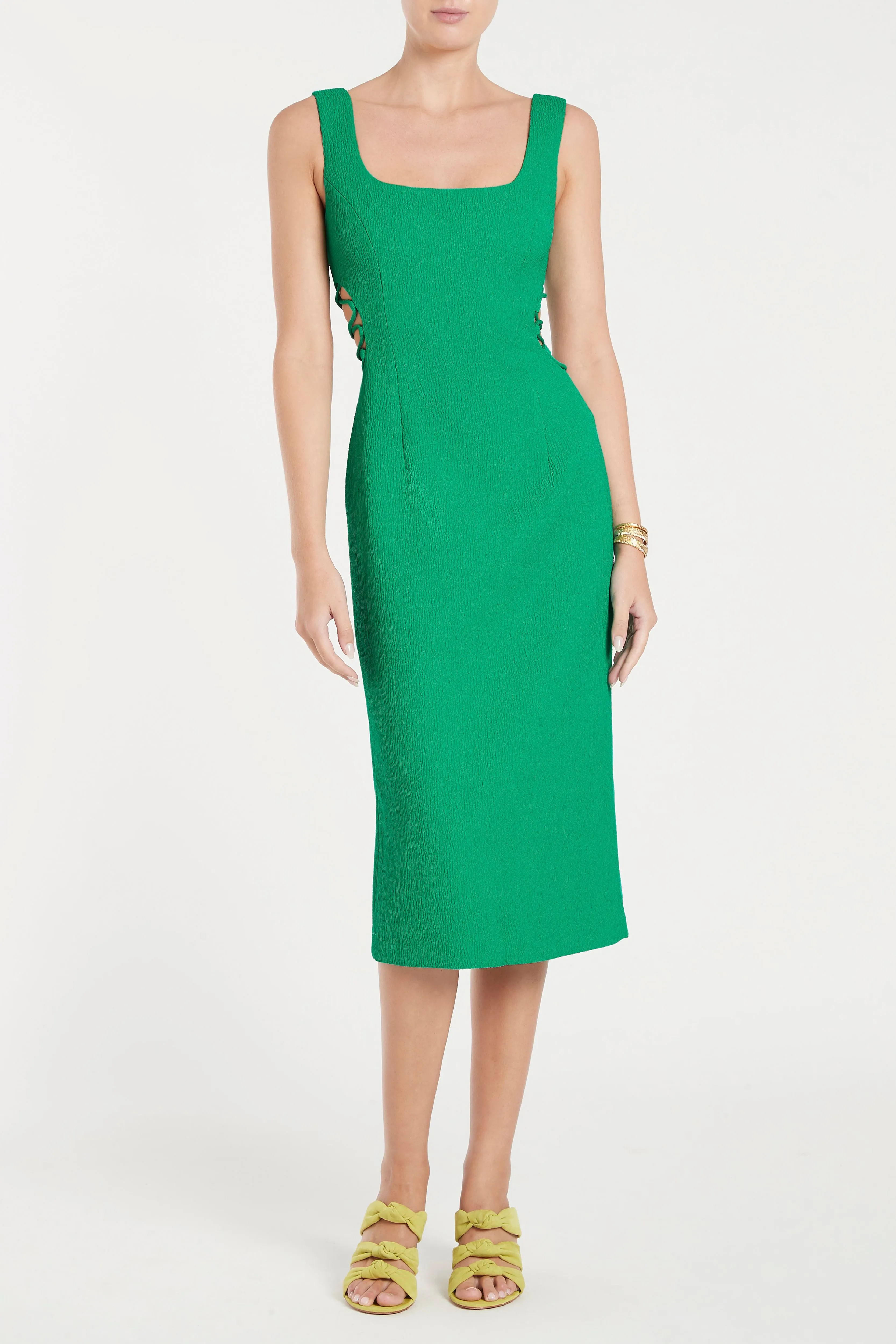 REBECCA VALLANCE Dionne Lace Up Midi Dress (Green) - RRP $659