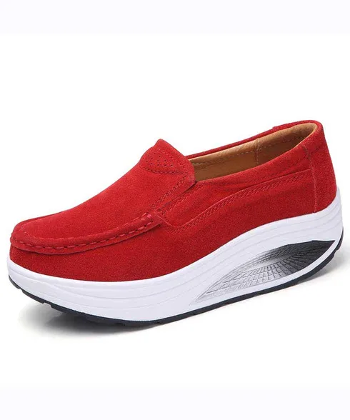 Red hollow slip on rocker bottom shoe sneaker