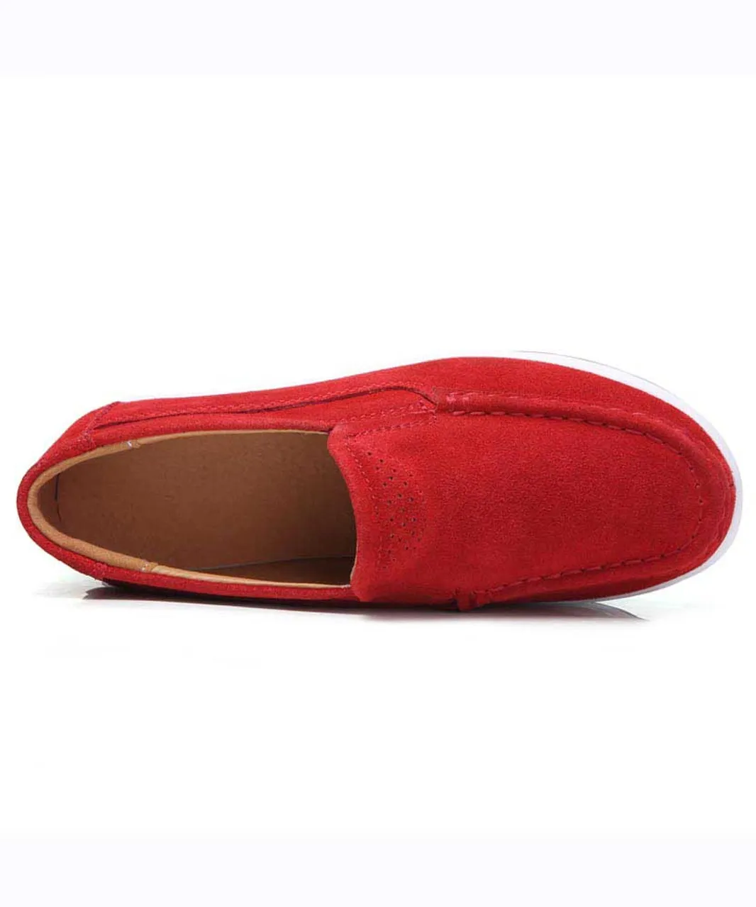 Red hollow slip on rocker bottom shoe sneaker