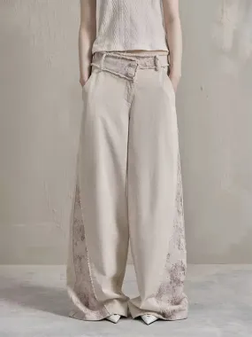 Retro Loose Lace Stitching Low-waist Wide-leg Jeans