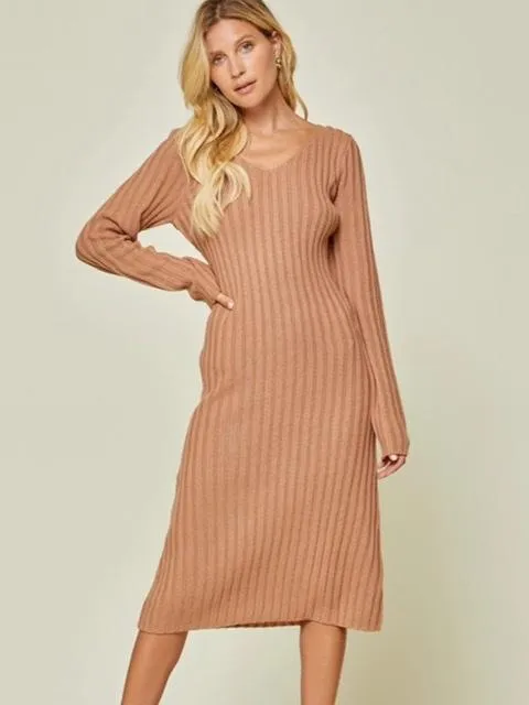 Ribbed Knit Sweater Dress - Nude