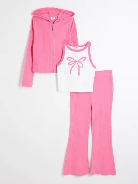 River Island Older Girl 3pc Hoody Zip Through - Pink