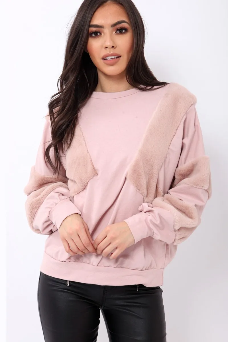 Rose Jumper with Fur on Front and Sleeves - Mercedes