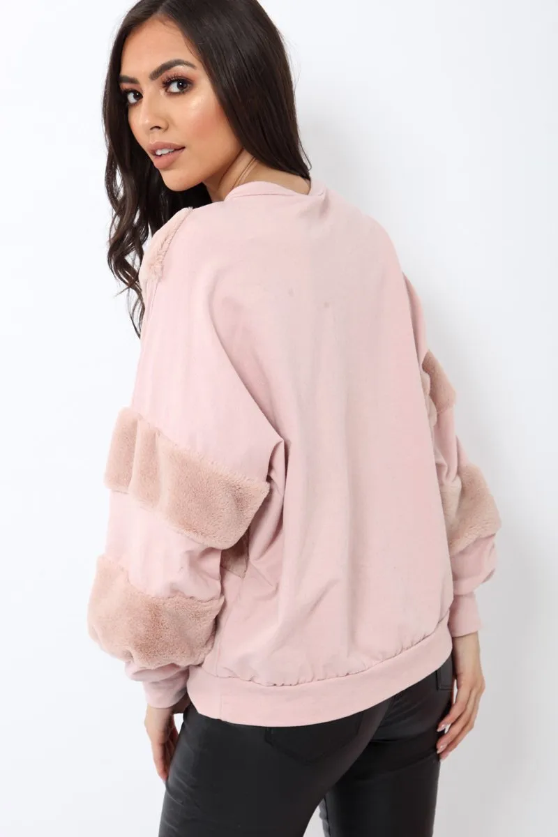 Rose Jumper with Fur on Front and Sleeves - Mercedes