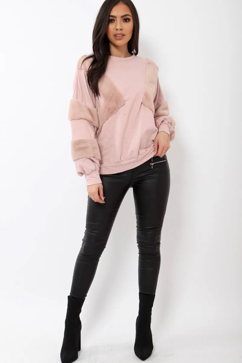 Rose Jumper with Fur on Front and Sleeves - Mercedes