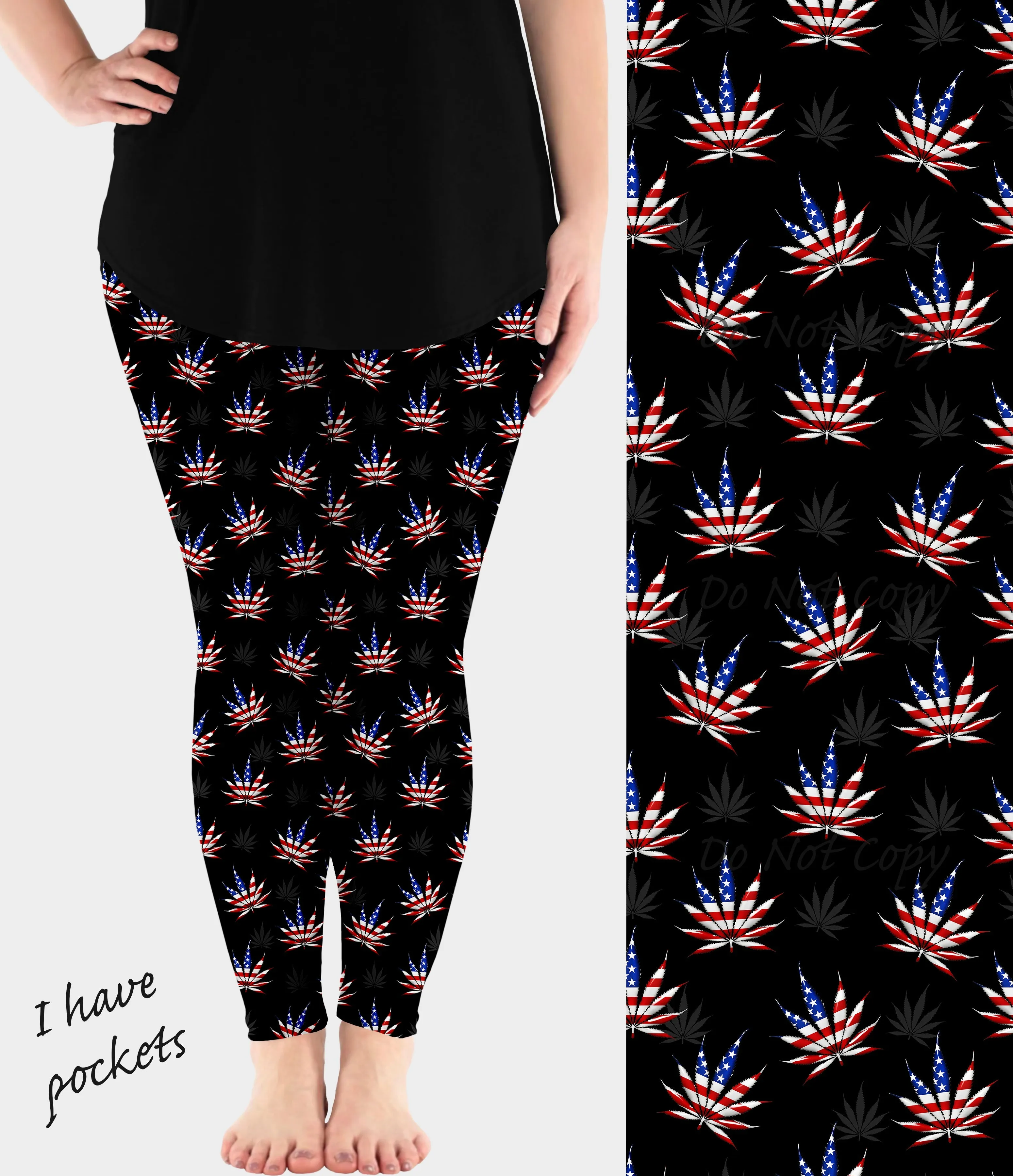 RTS - Patriotic Leaves Leggings w/ Pockets