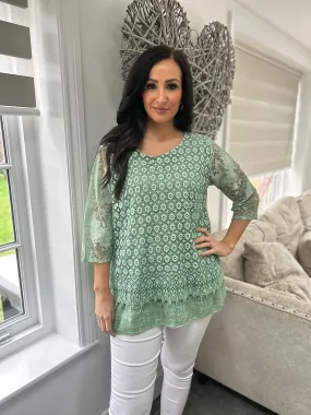 Sage Layered Floral Lace Top Sarah