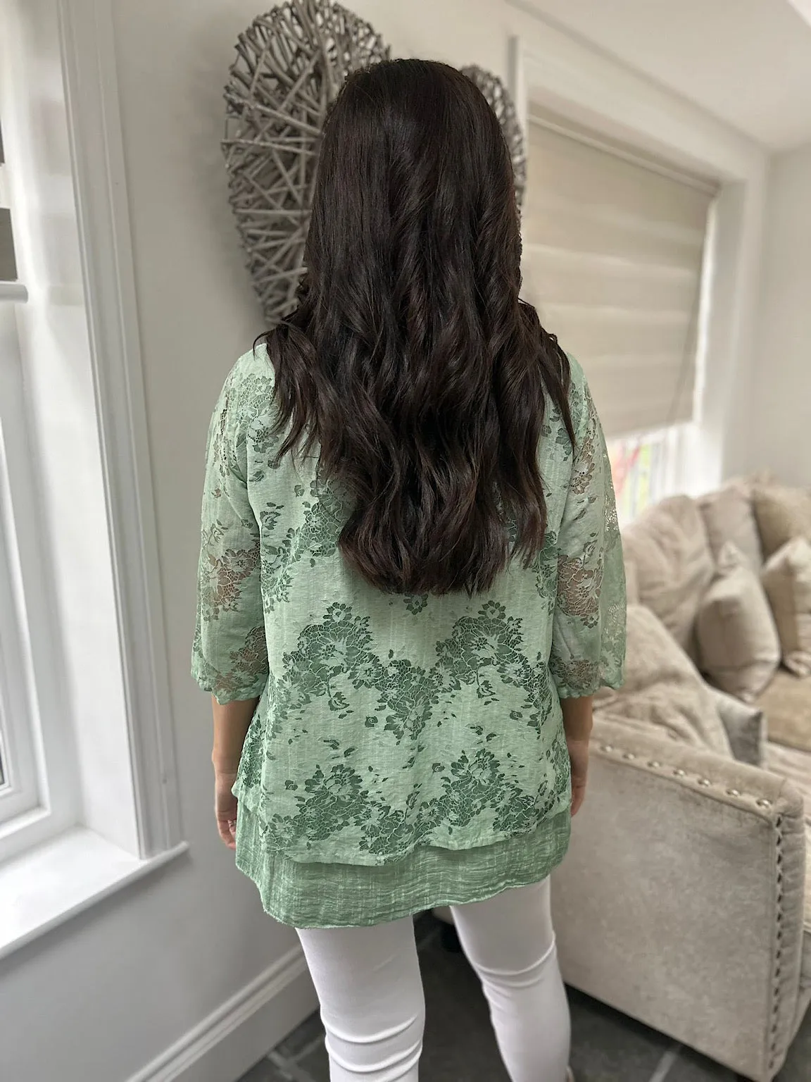 Sage Layered Floral Lace Top Sarah