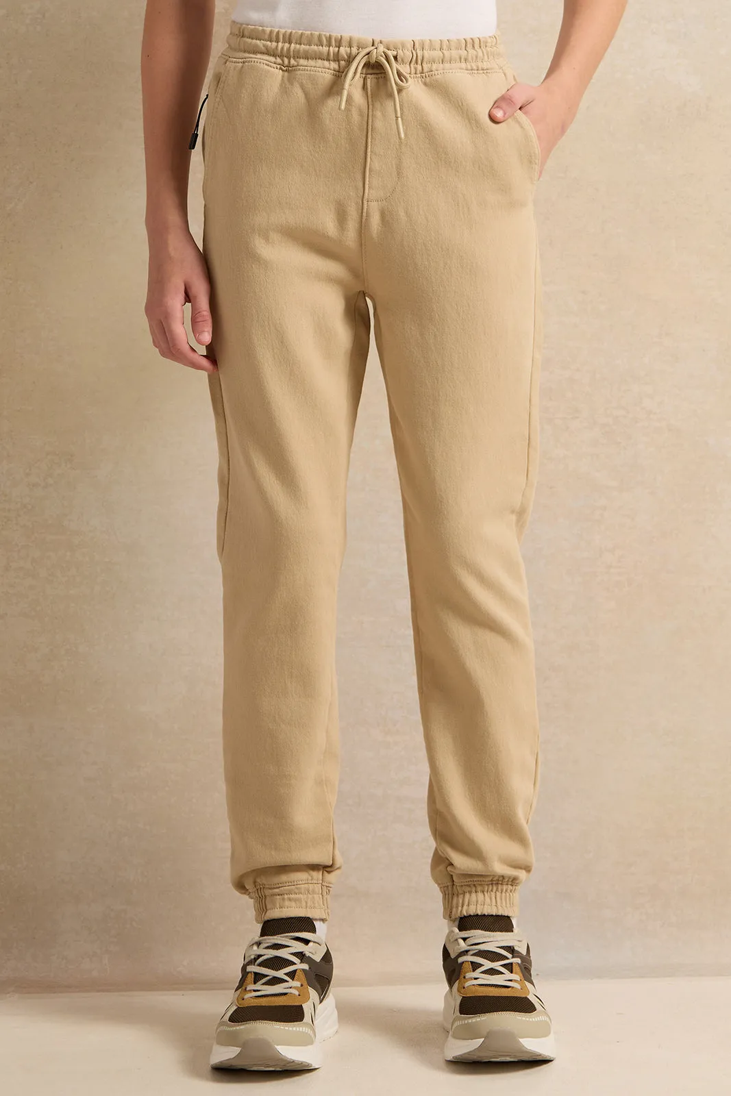 Senior Boys Beige Solid Jeans