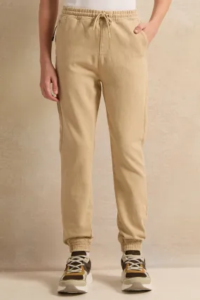 Senior Boys Beige Solid Jeans