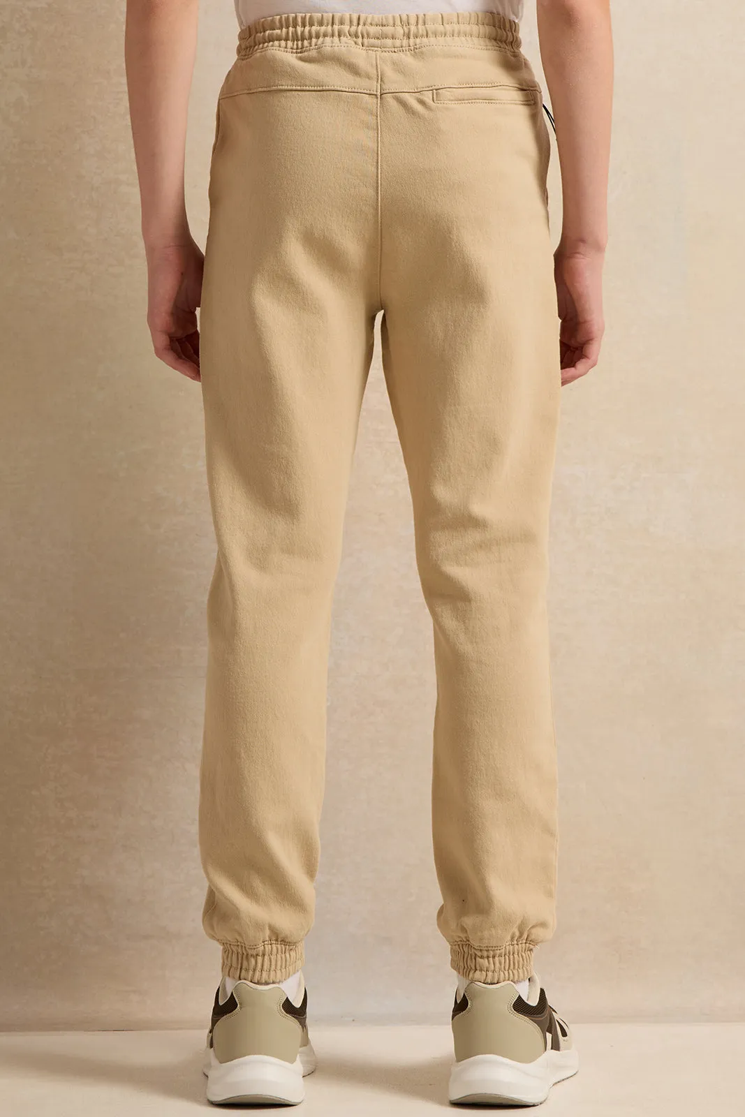 Senior Boys Beige Solid Jeans