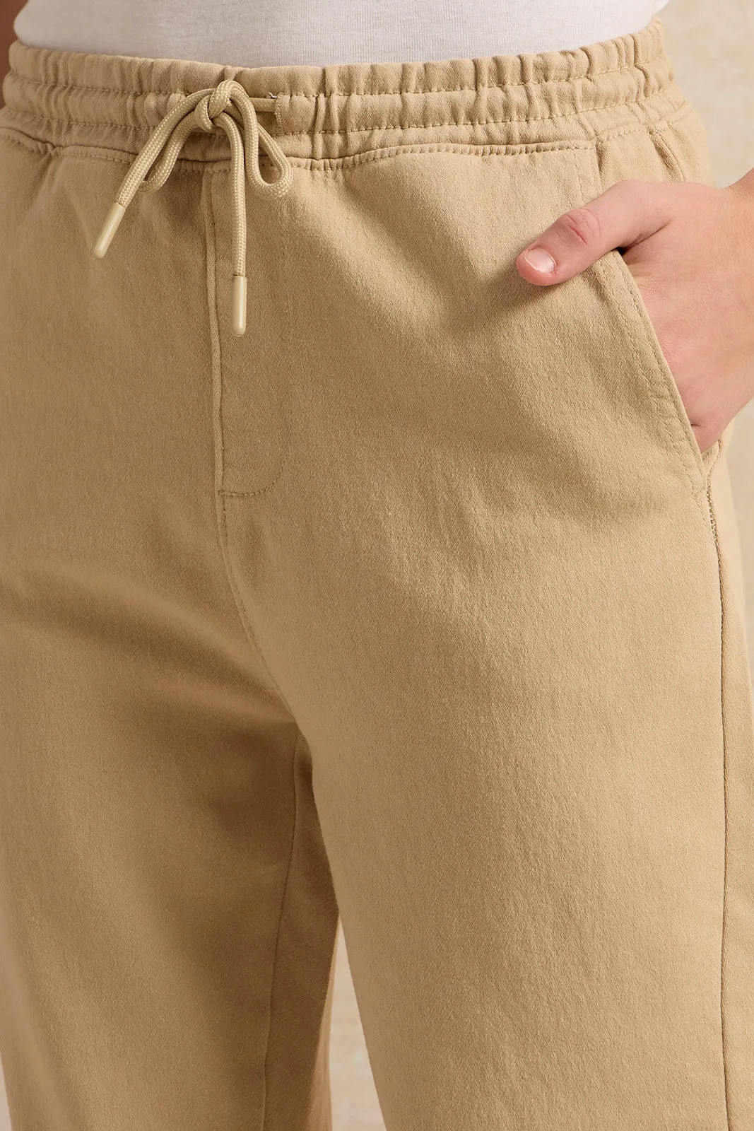 Senior Boys Beige Solid Jeans