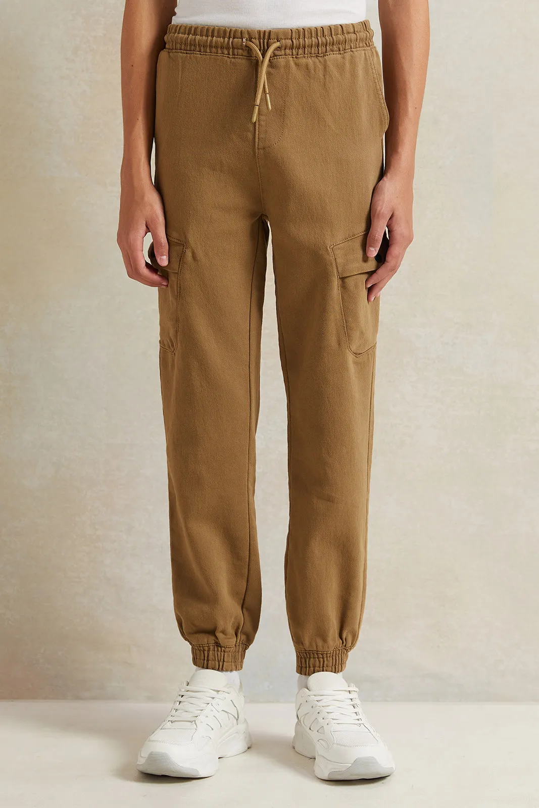 Senior Boys Brown Cargo Jeans With Cuff