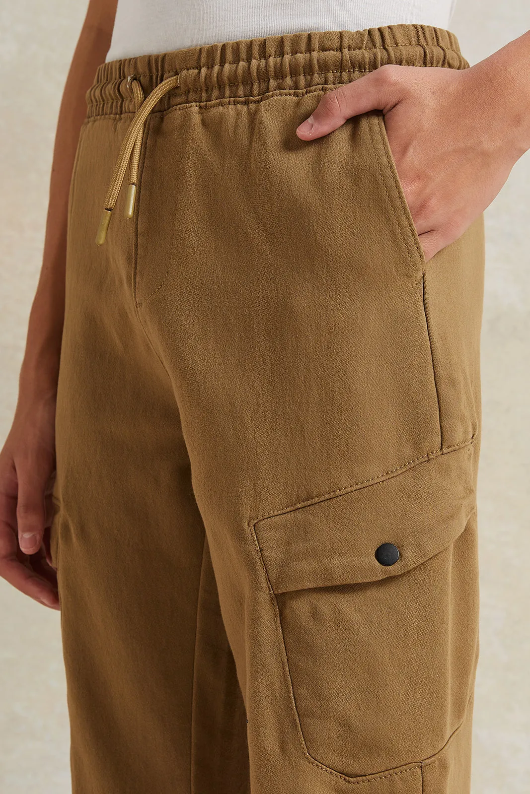 Senior Boys Brown Cargo Jeans With Cuff