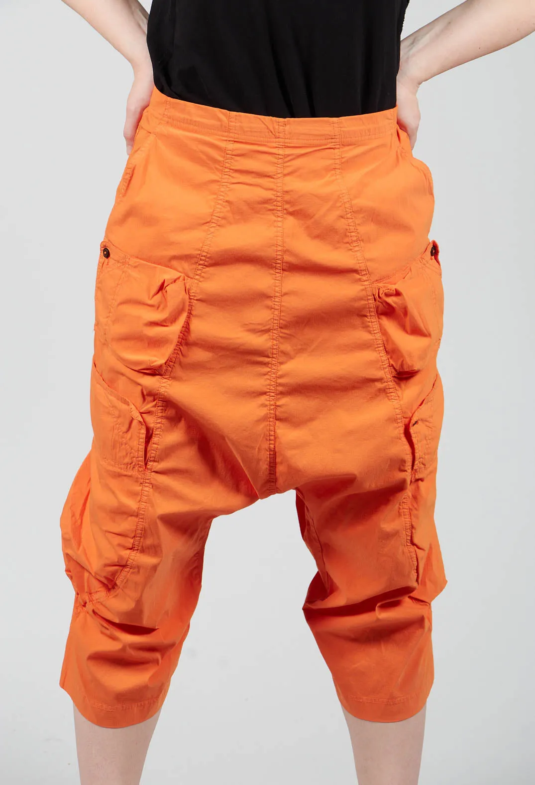 Short Drop Crotch Trousers With Side Pockets in Orange