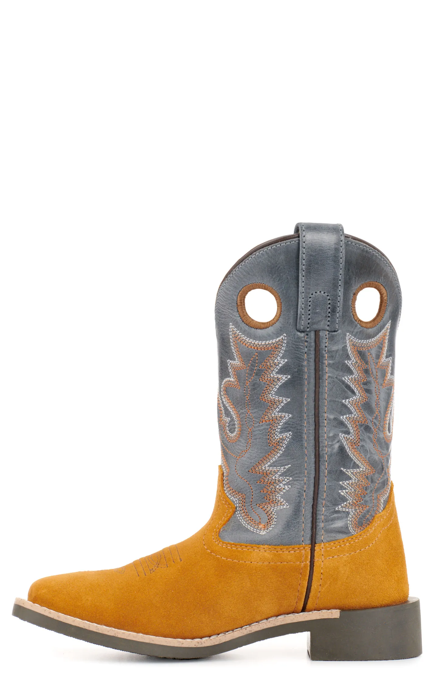 Smoky Mountain Kids' Tex Camel Roughout and Light Navy Wide Square Toe Cowboy Boots