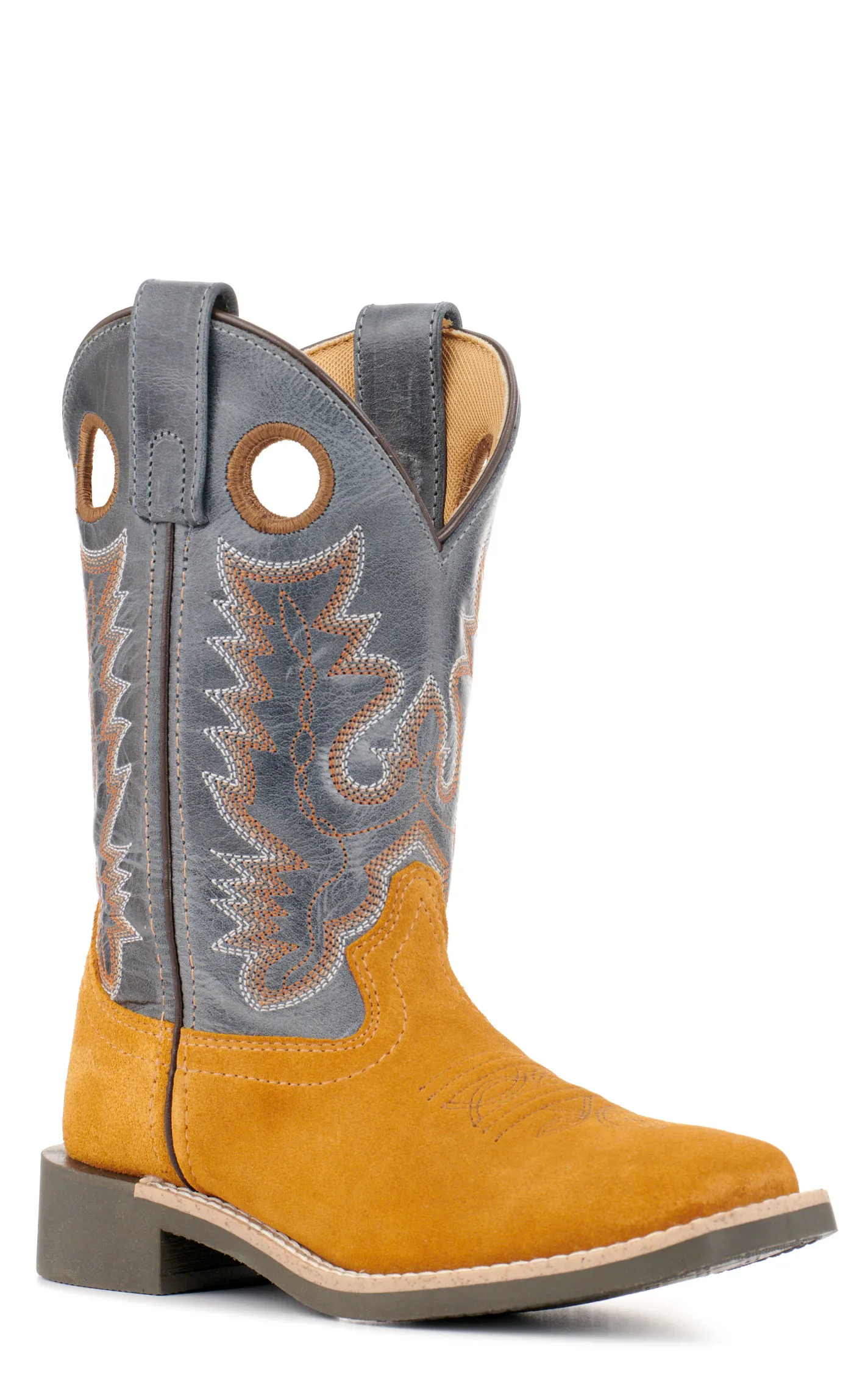 Smoky Mountain Kids' Tex Camel Roughout and Light Navy Wide Square Toe Cowboy Boots