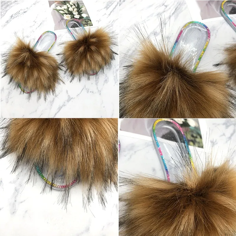 Summer Casual Rubber Powder Synthetic Fur House Slippers for Women