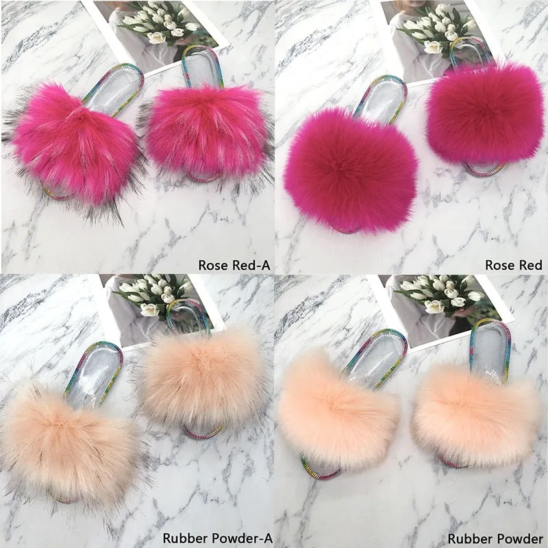 Summer Casual Rubber Powder Synthetic Fur House Slippers for Women