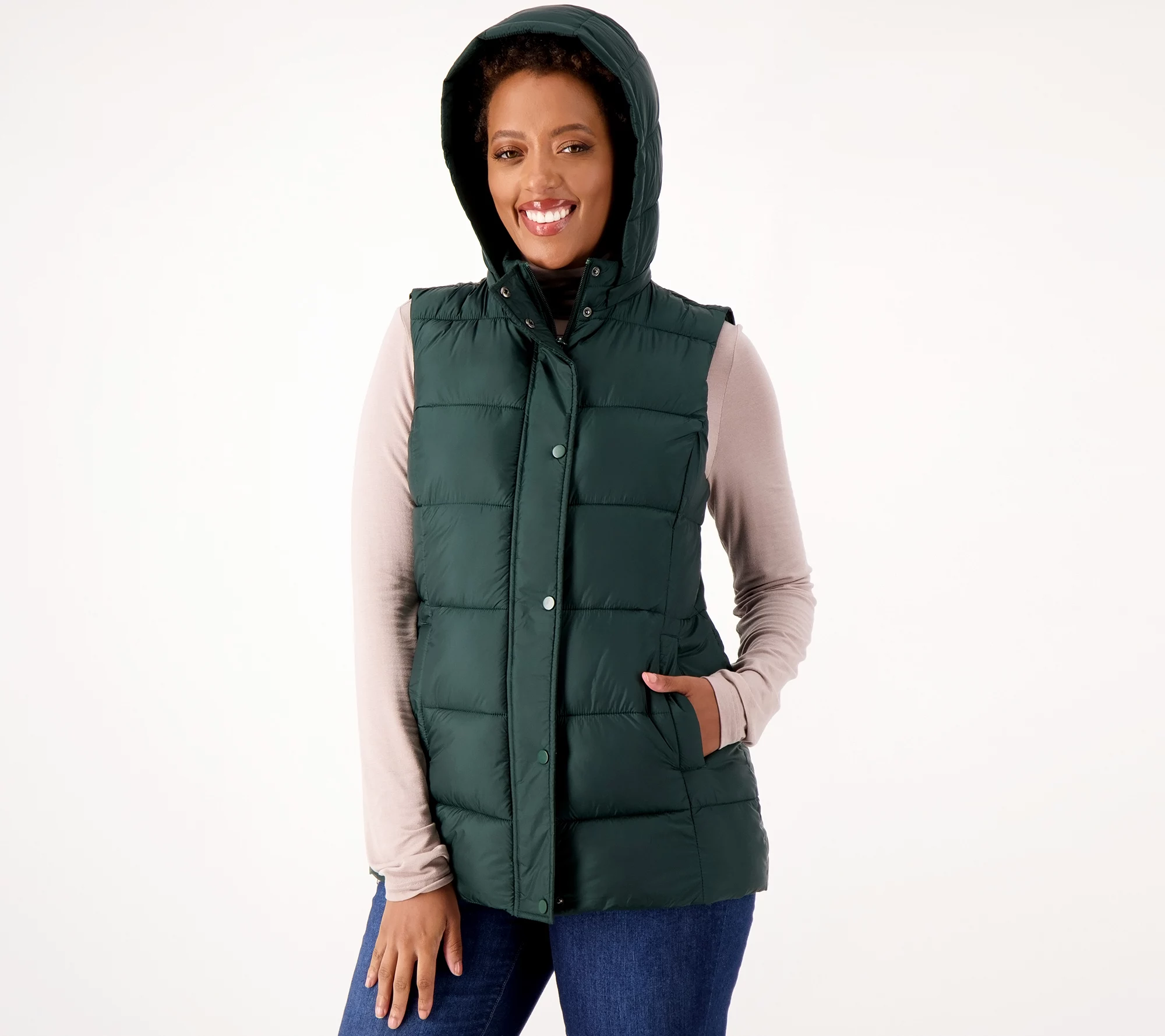 Susan Graver Weekend Water Resistant Quilted Vest w/ Zip Off Hood