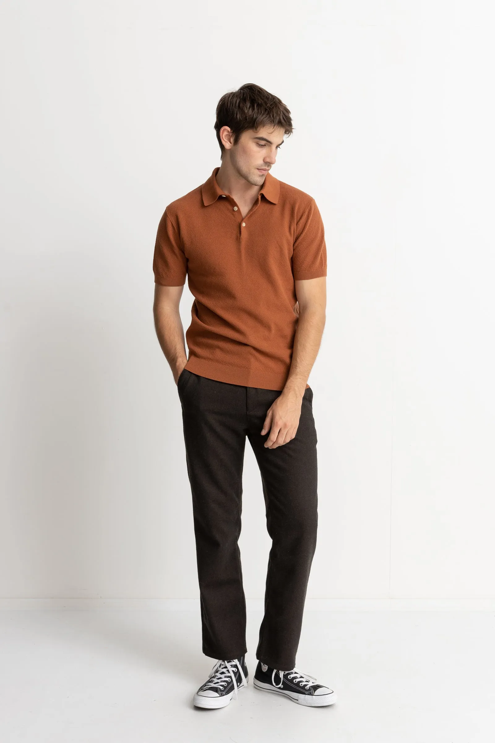 Textured Knit Ss Polo Clay