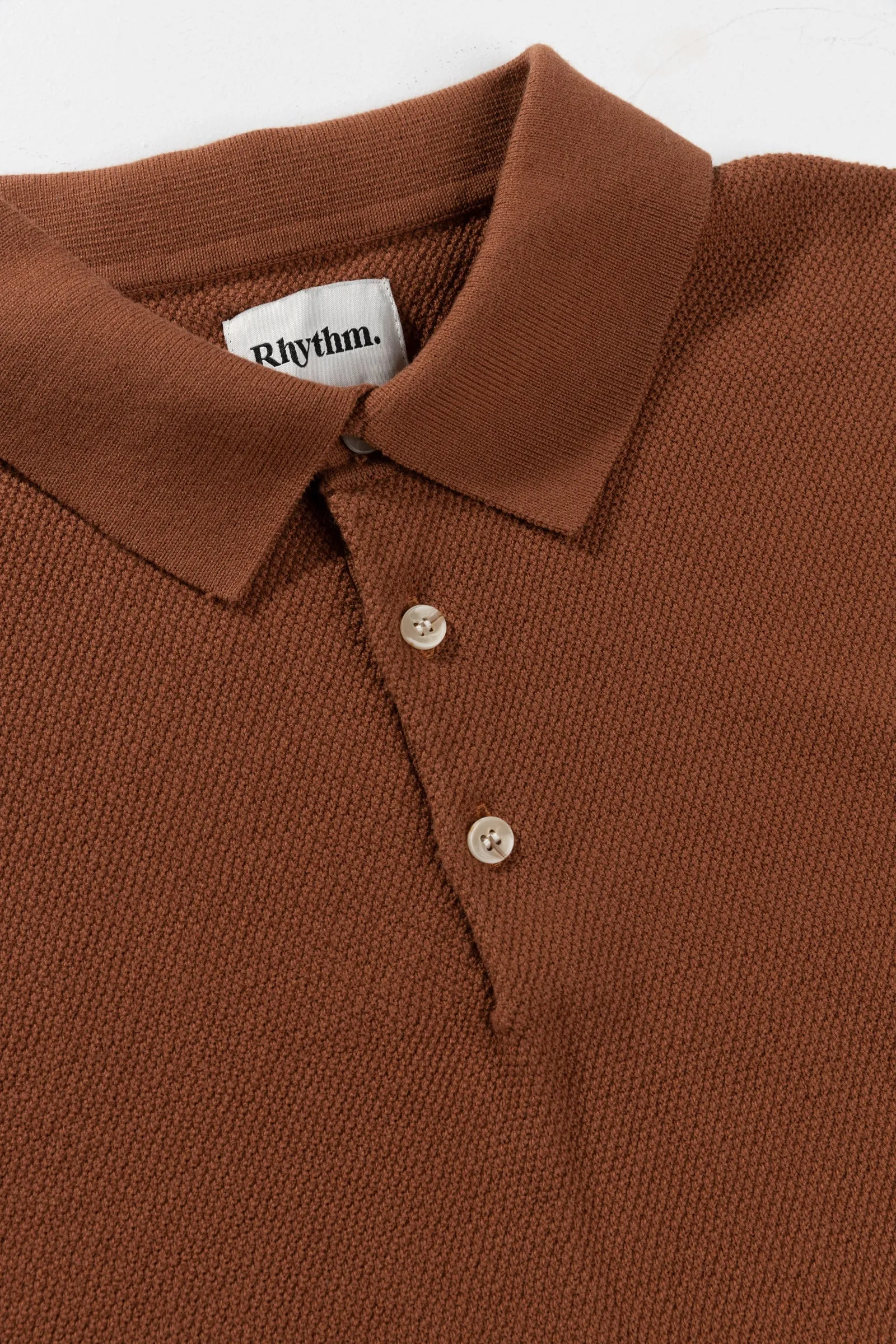 Textured Knit Ss Polo Clay