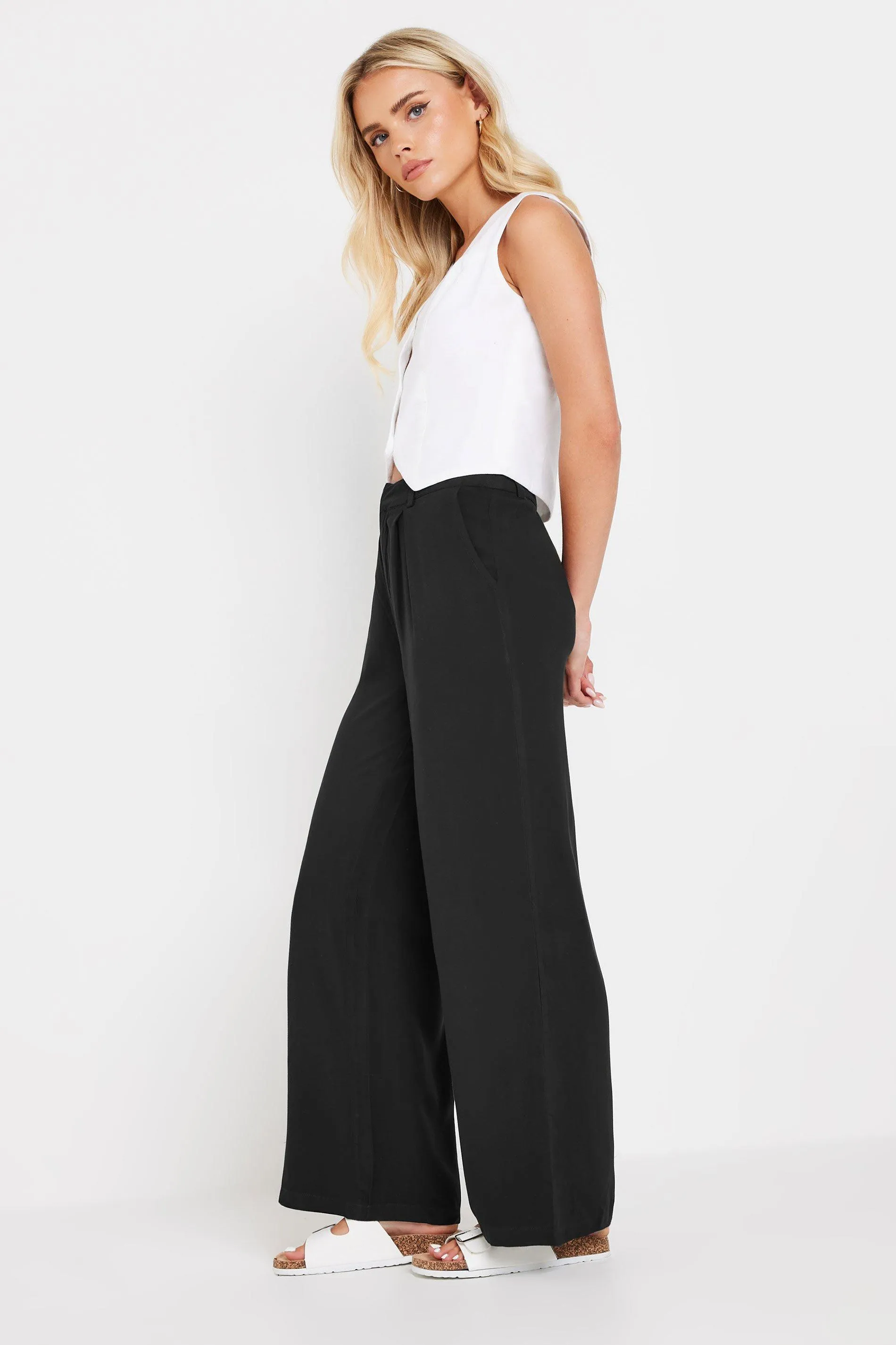 Trousers | Petite Wide Leg Suit Trousers | PixieGirl