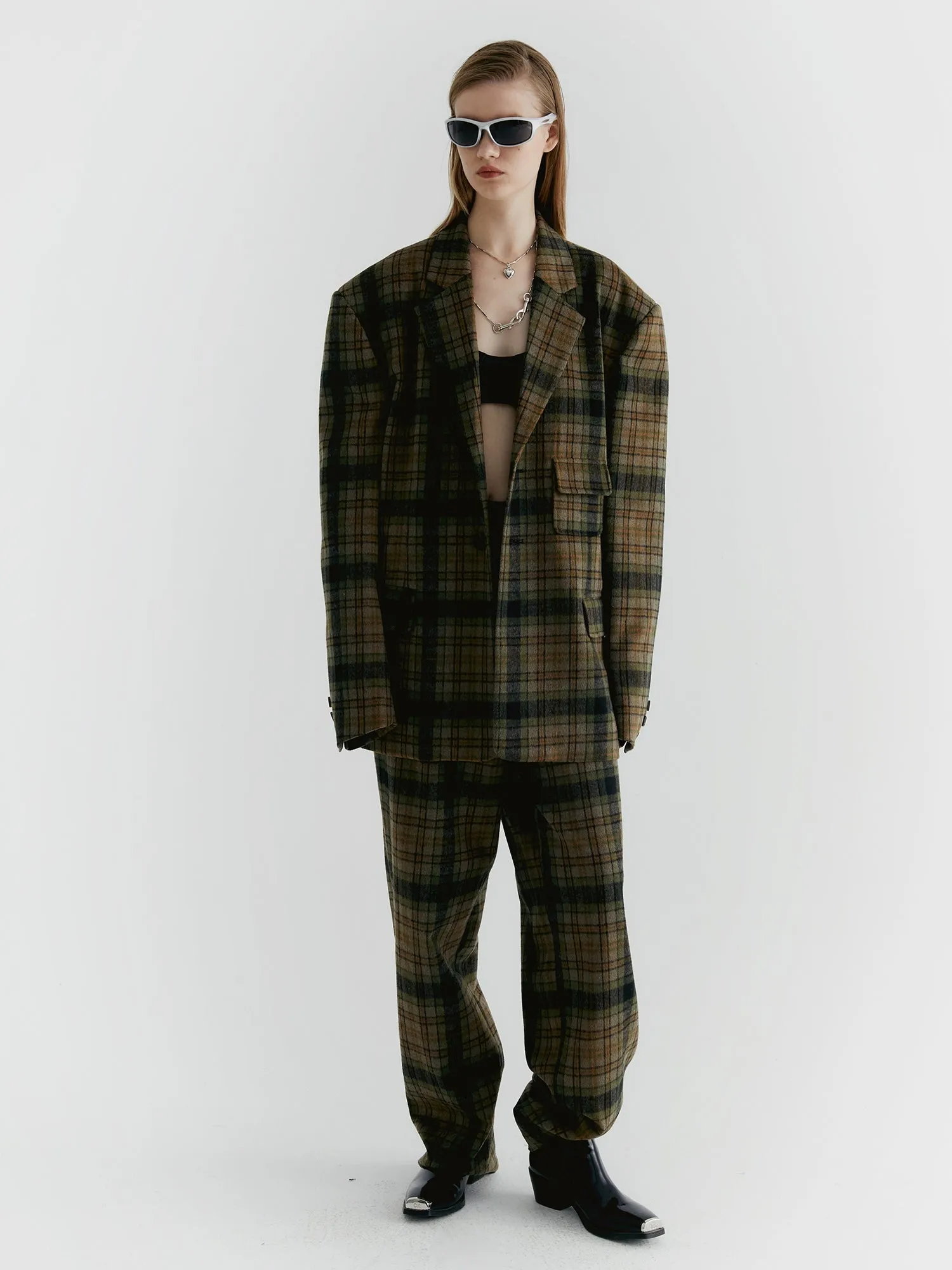 Unisex Checked Overesize Retro Jacket