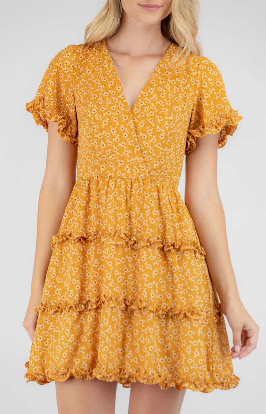 V-Neck Printed Dress With Ruffle Details (SDR741B) 