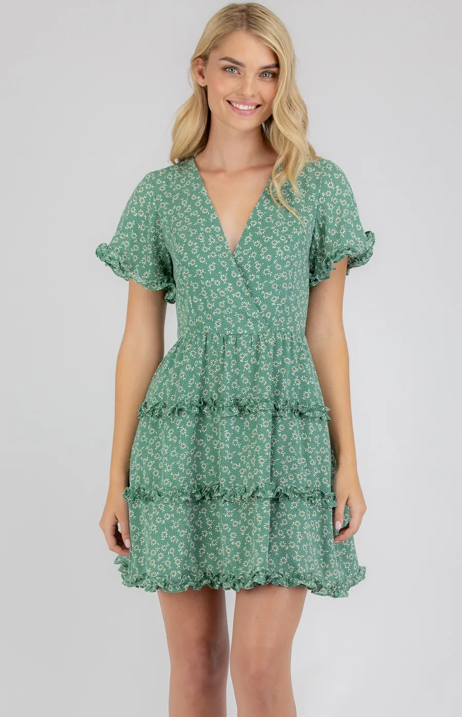 V-Neck Printed Dress With Ruffle Details (SDR741B) 