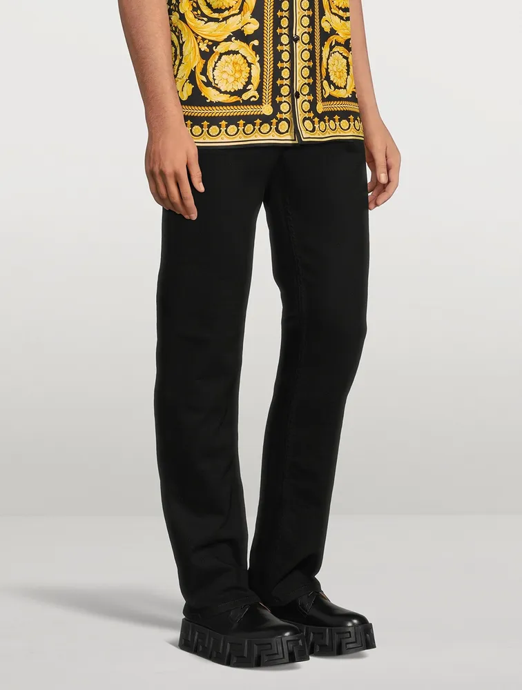 VERSACE Medusa Cotton Straight-Leg Jeans With Buckle