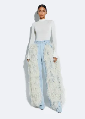 Washed Denim Straight Leg Pant With Feathers