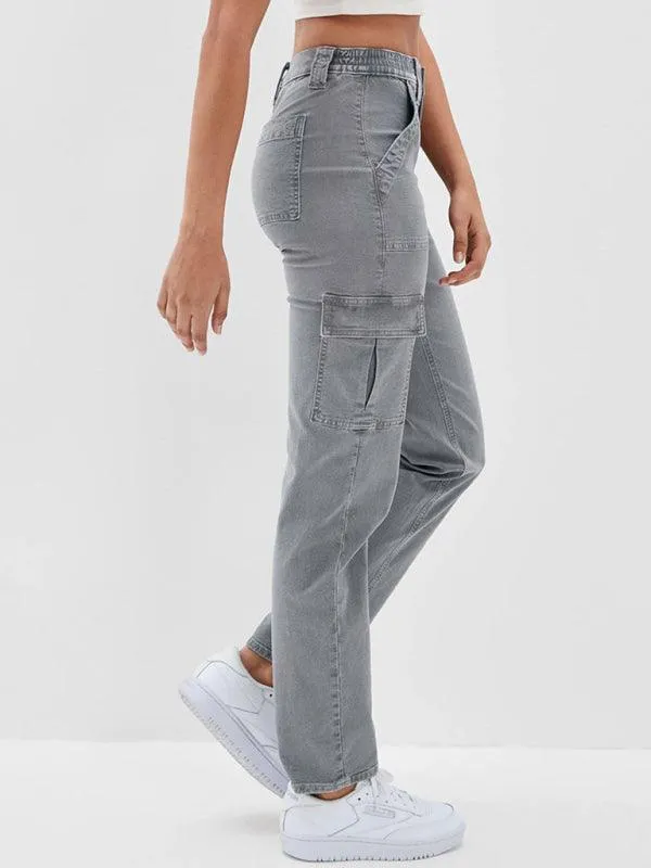 Washed Women's Cargo Denim Jeans