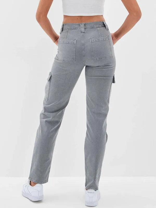 Washed Women's Cargo Denim Jeans