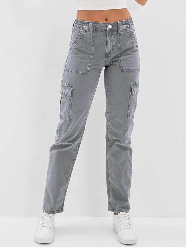 Washed Women's Cargo Denim Jeans