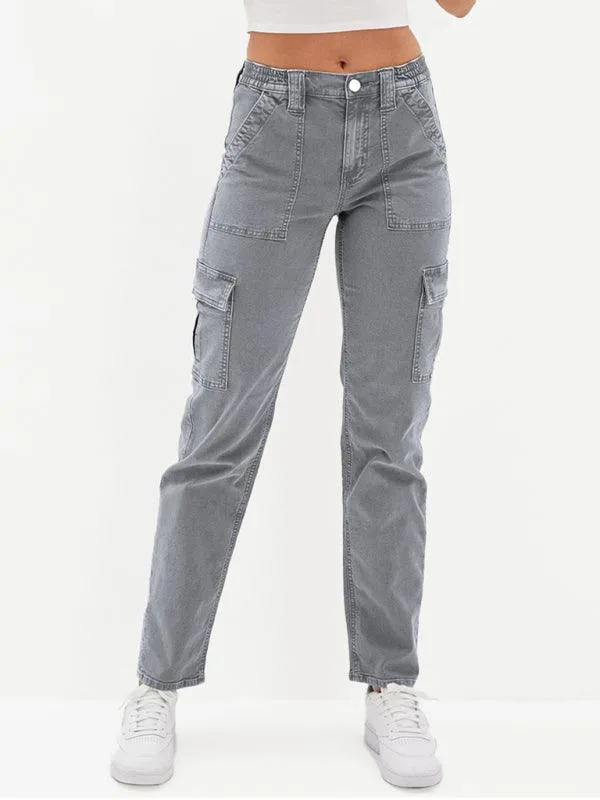 Washed Women's Cargo Denim Jeans