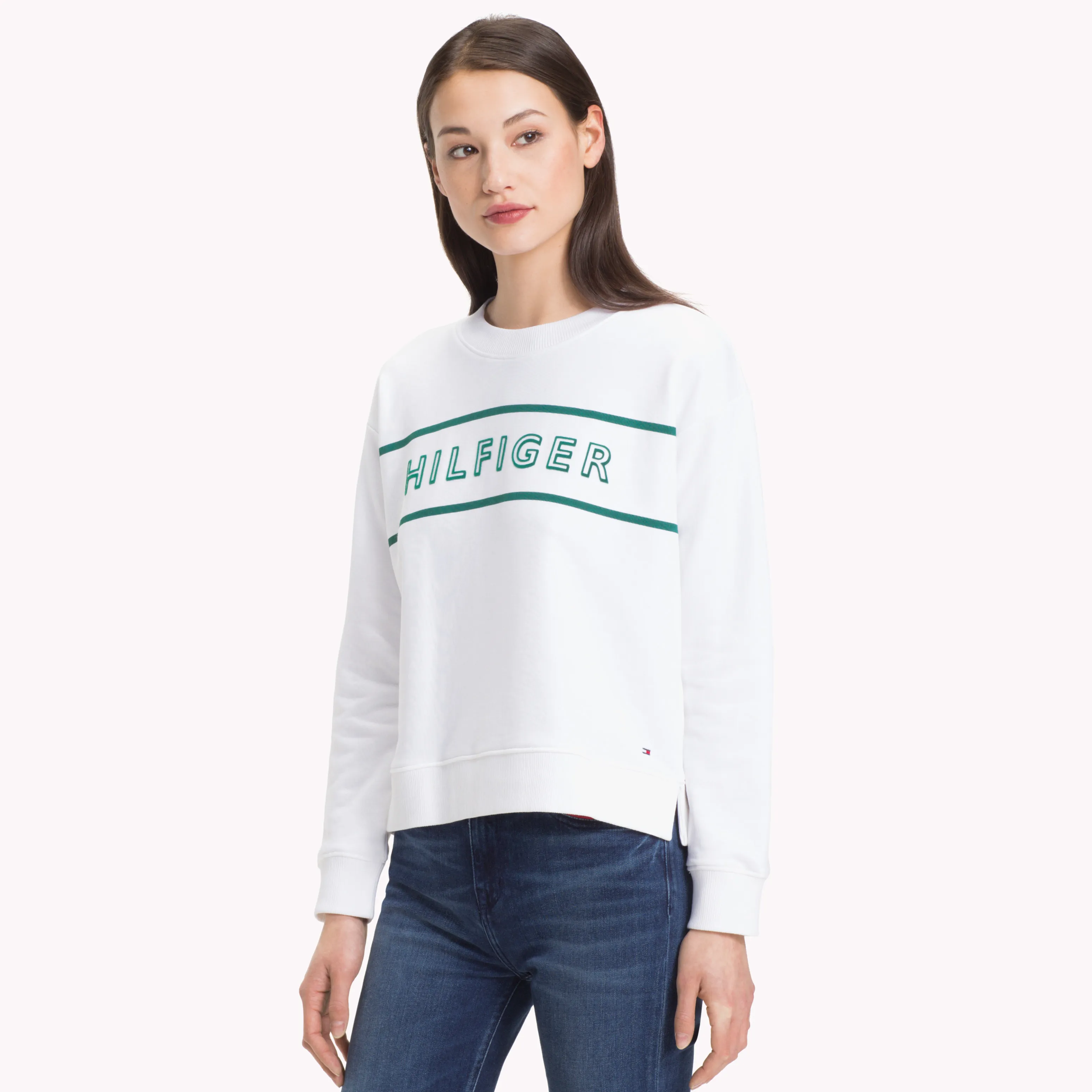 White Crew Neck Cotton Terry Sweatshirt | Sweatshirts & Hoodies | Tommy Hilfiger