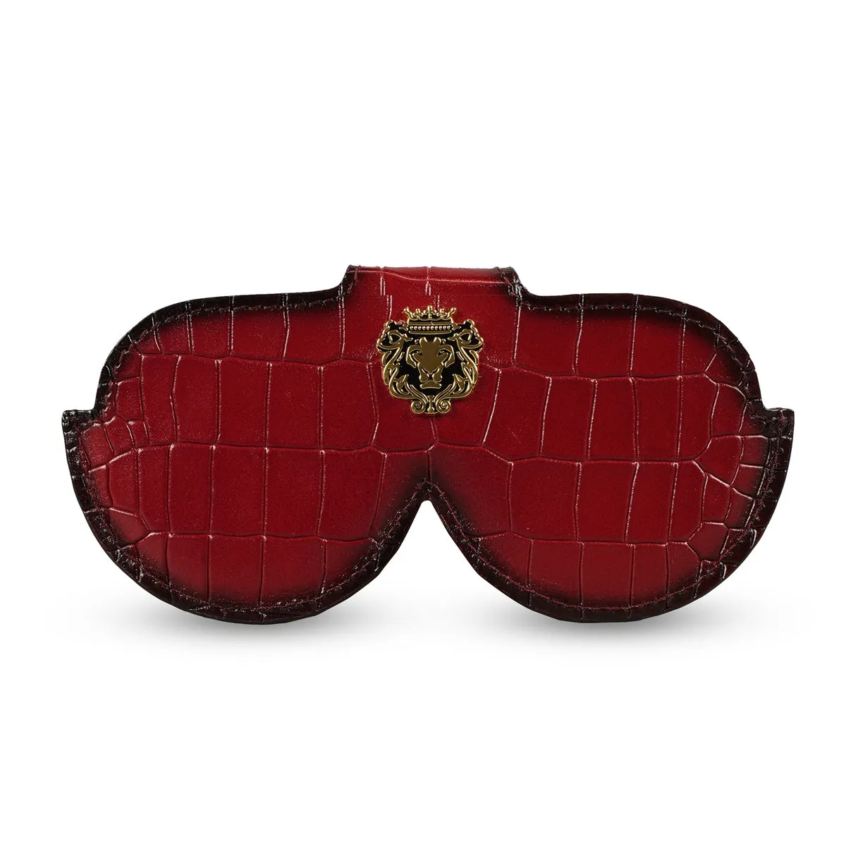 Wine Croco Print Leather With Metal Lion Eyewear Glasses Cover by Brune & Bareskin