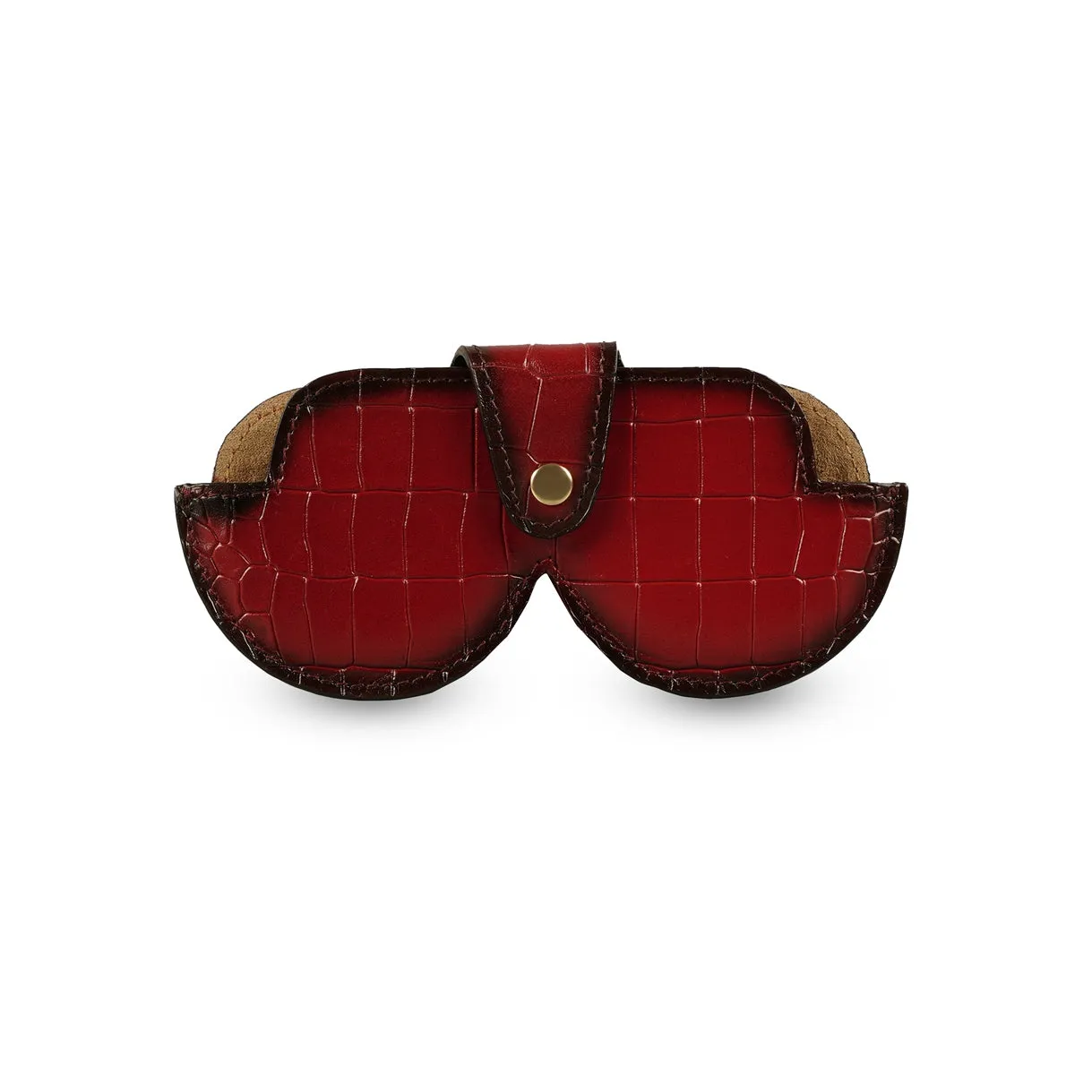 Wine Croco Print Leather With Metal Lion Eyewear Glasses Cover by Brune & Bareskin