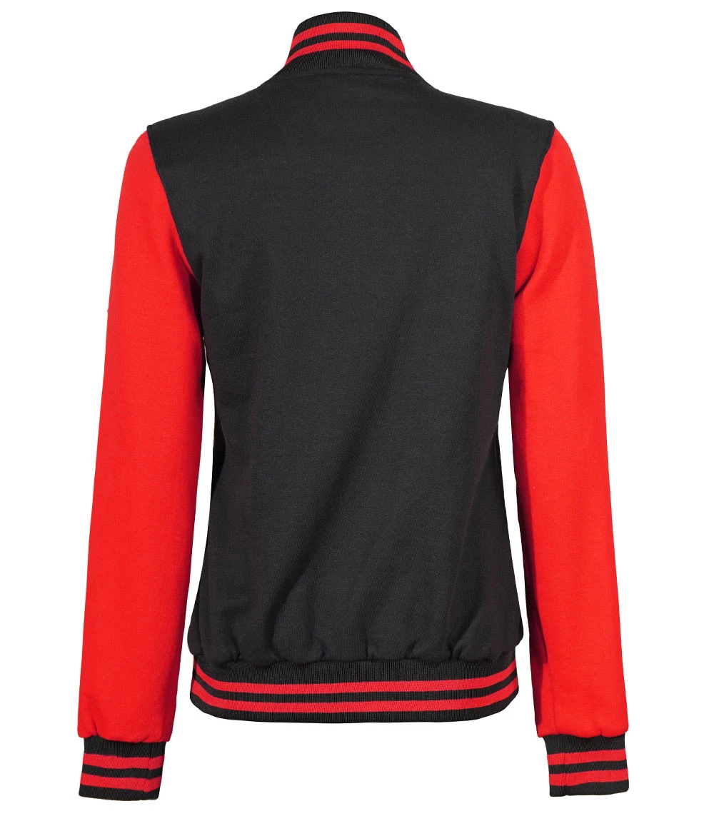 Women's Black and Red Varsity Jacket - Baseball Style