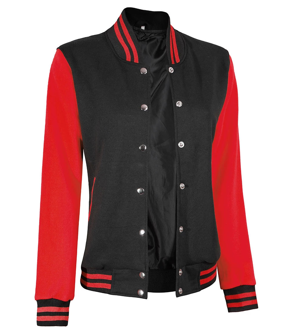 Women's Black and Red Varsity Jacket - Baseball Style